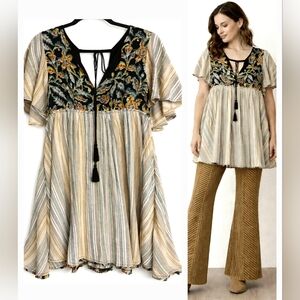 FREE PEOPLE Women's Boho FRAYED Under the Sun BABYDOLL Tunic DRESS Size M